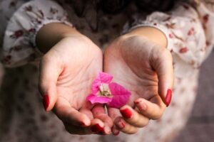 hands, girl, flowers